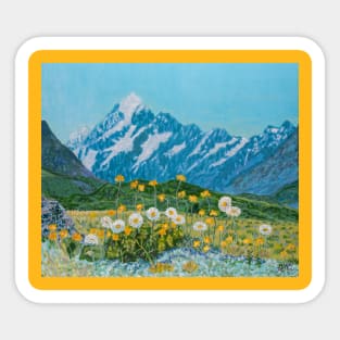 Mount Cook - Aoraki and white daisies, New Zealand Sticker